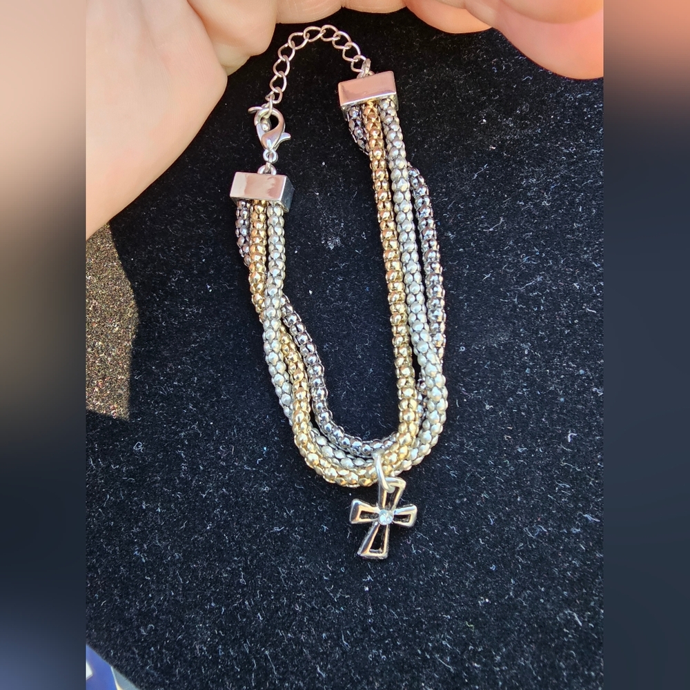 Tricolor Rope Cross Charm Bracelet